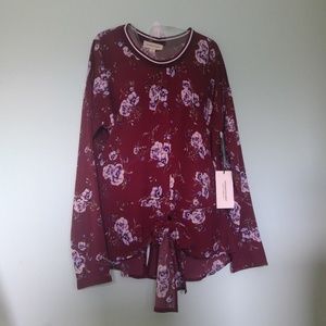 Burgundy & Dusty Violet Floral Tie-Front Top